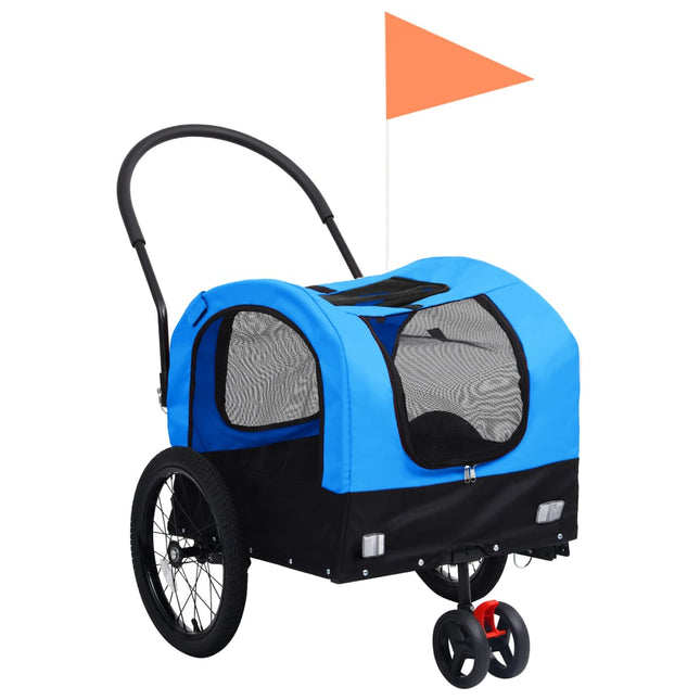 Fietstrailer en hondenwagen 2-in-1 blauw en zwart Blauw en zwart