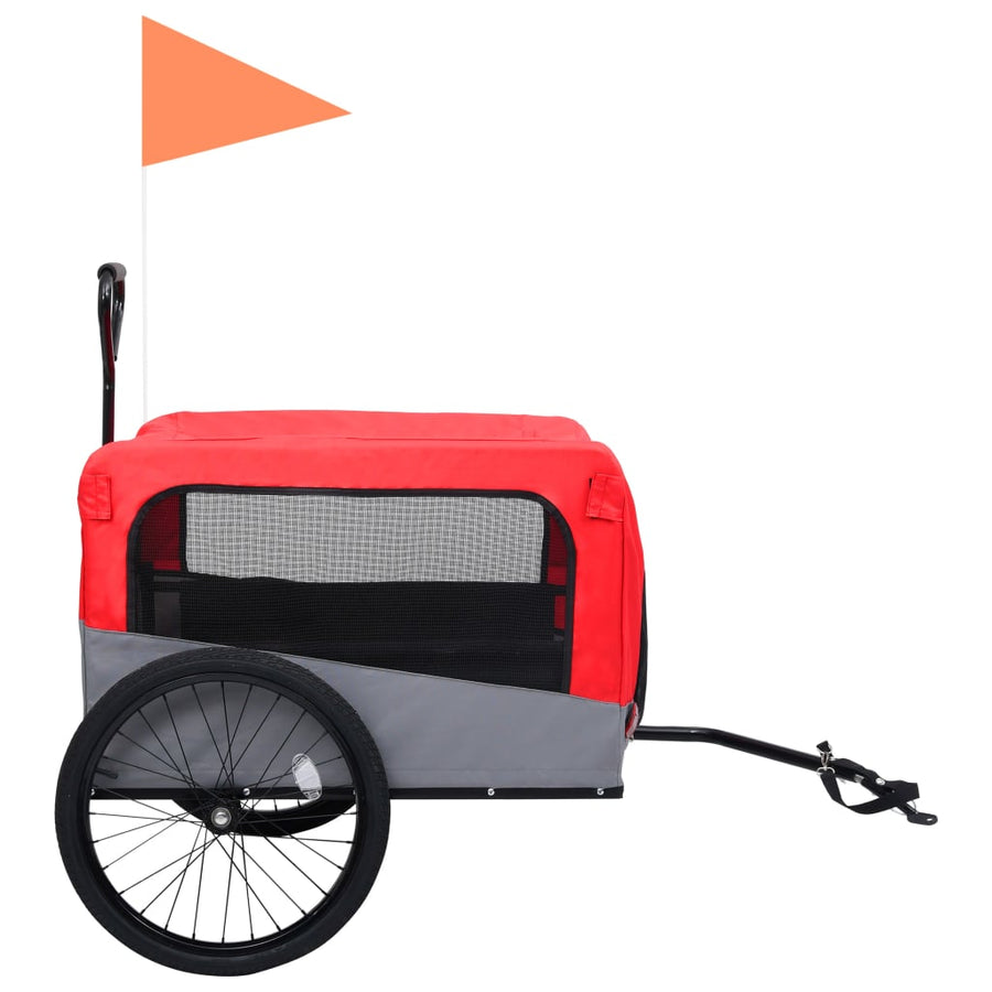 Fietstrailer En Hondenwagen 2-In-1 Rood en grijs