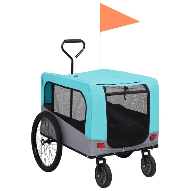 Fietstrailer en hondenwagen 2-in-1 blauw en grijs Blauw en grijs