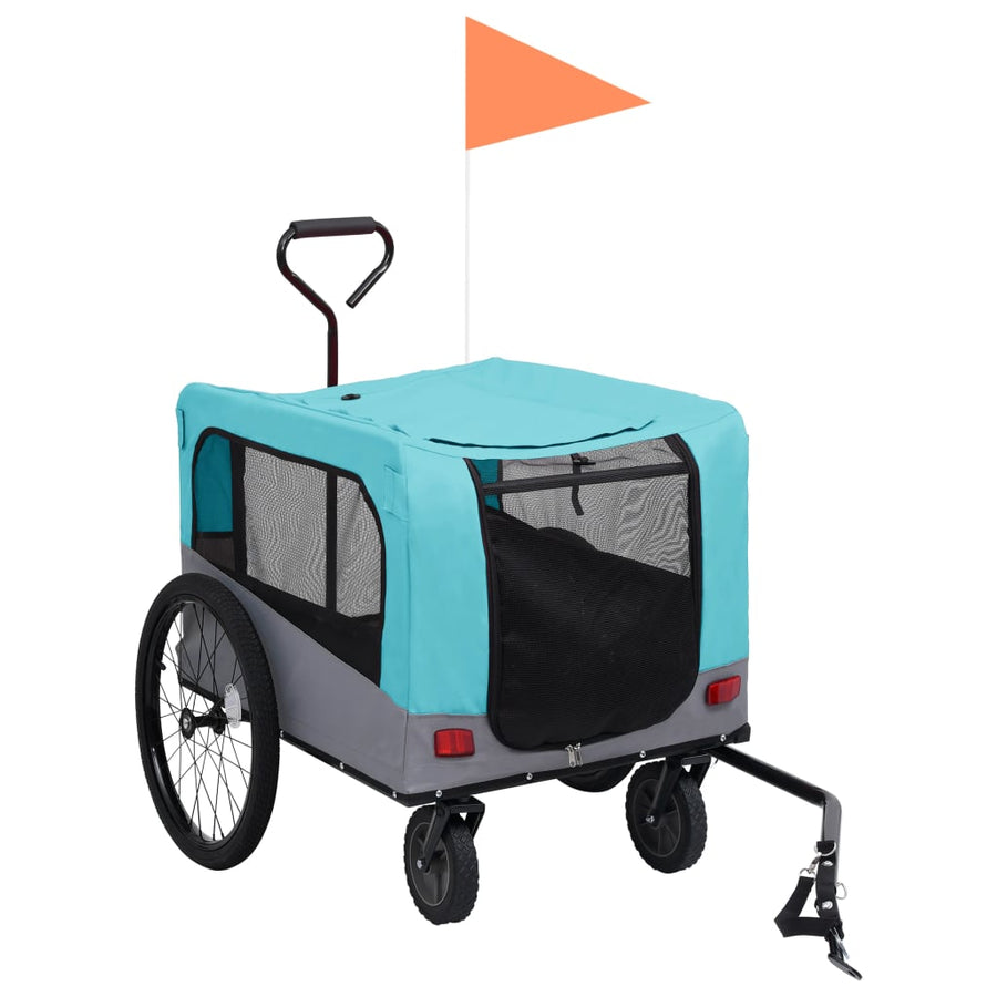 Fietstrailer en hondenwagen 2-in-1 blauw en grijs Blauw en grijs