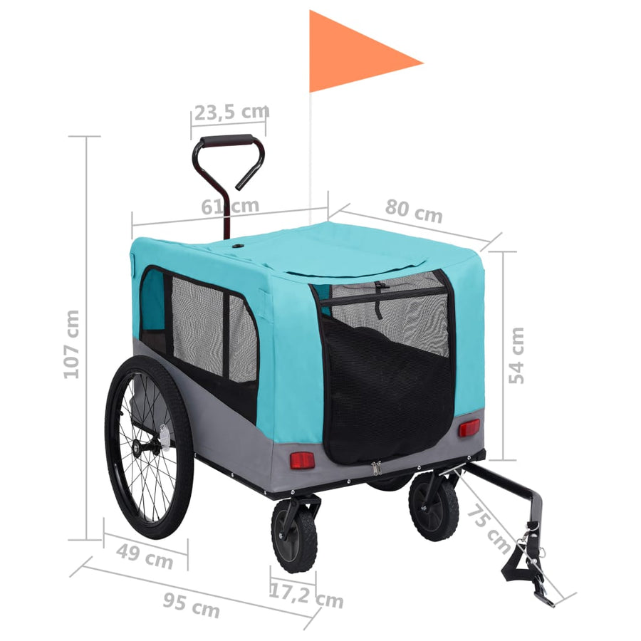 Fietstrailer en hondenwagen 2-in-1 blauw en grijs Blauw en grijs