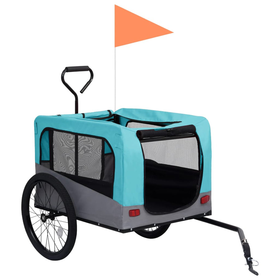 Fietstrailer en hondenwagen 2-in-1 blauw en grijs Blauw en grijs