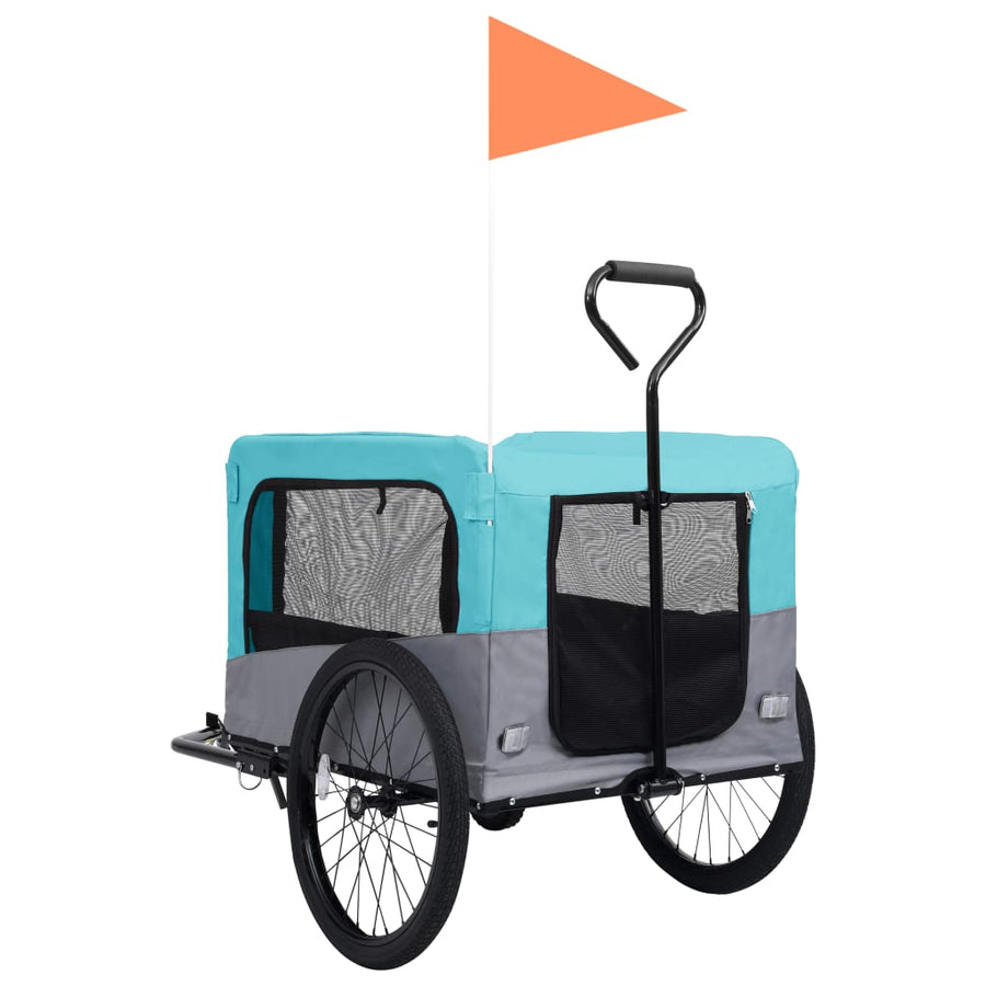 Fietstrailer en hondenwagen 2-in-1 blauw en grijs Blauw en grijs