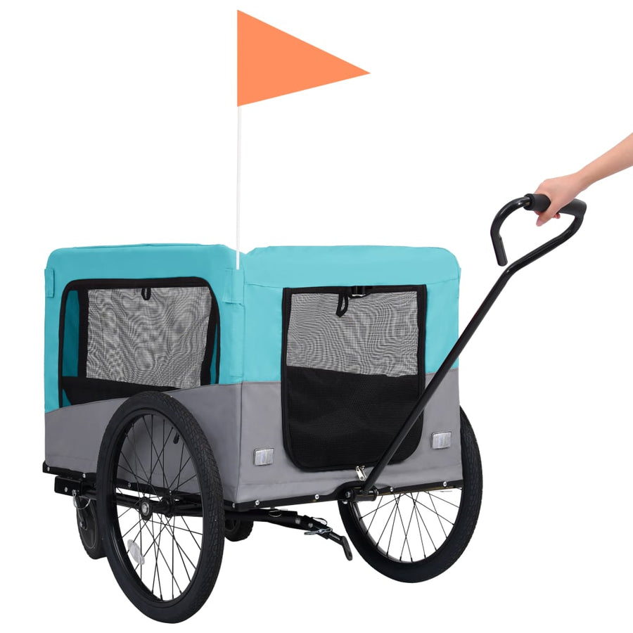 Fietstrailer en hondenwagen 2-in-1 blauw en grijs Blauw en grijs