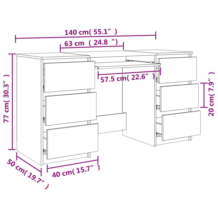 Schrijftafel 140x50x77 cm bewerkt hout betongrijs Betongrijs