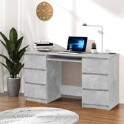 Schrijftafel 140x50x77 cm bewerkt hout betongrijs 6 lades