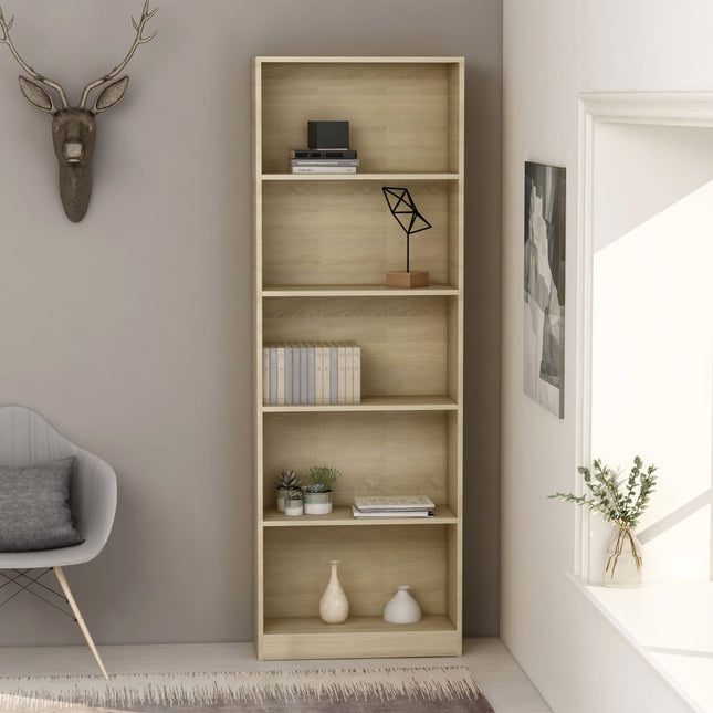 Boekenkast met 5 schappen 60x24x175 cm bewerkt hout sonoma eik 60 x 24 x 175 cm Sonoma eiken