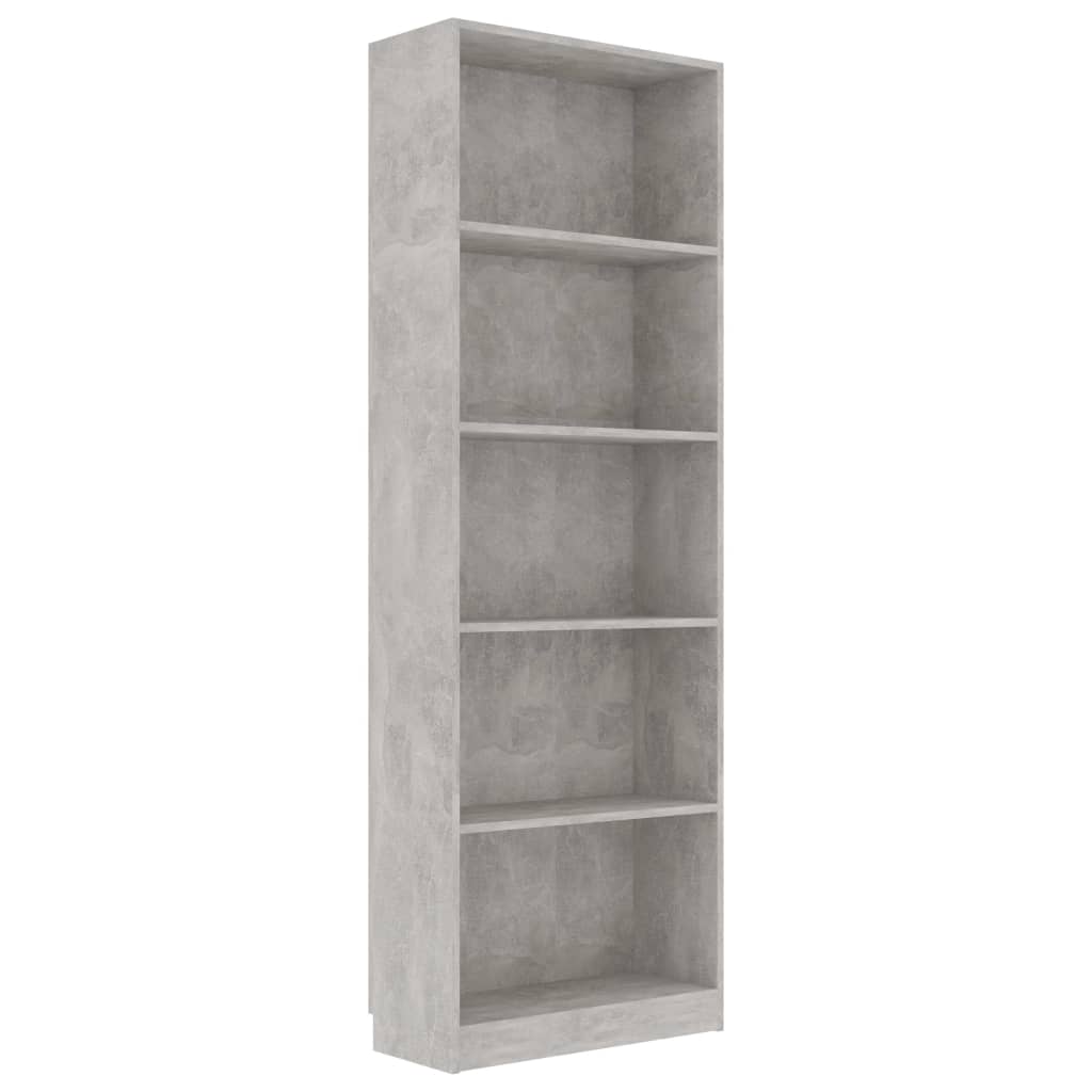 Boekenkast Met 5 Schappen Bewerkt Hout 60 x 24 x 175 cm Betongrijs