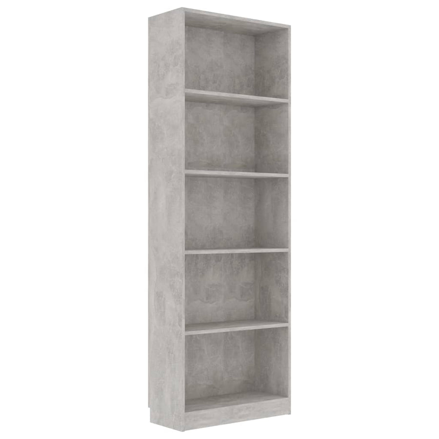 Boekenkast Met 5 Schappen Bewerkt Hout 60 x 24 x 175 cm Betongrijs