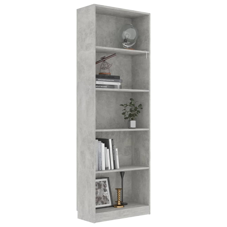 Boekenkast Met 5 Schappen Bewerkt Hout 60 x 24 x 175 cm Betongrijs