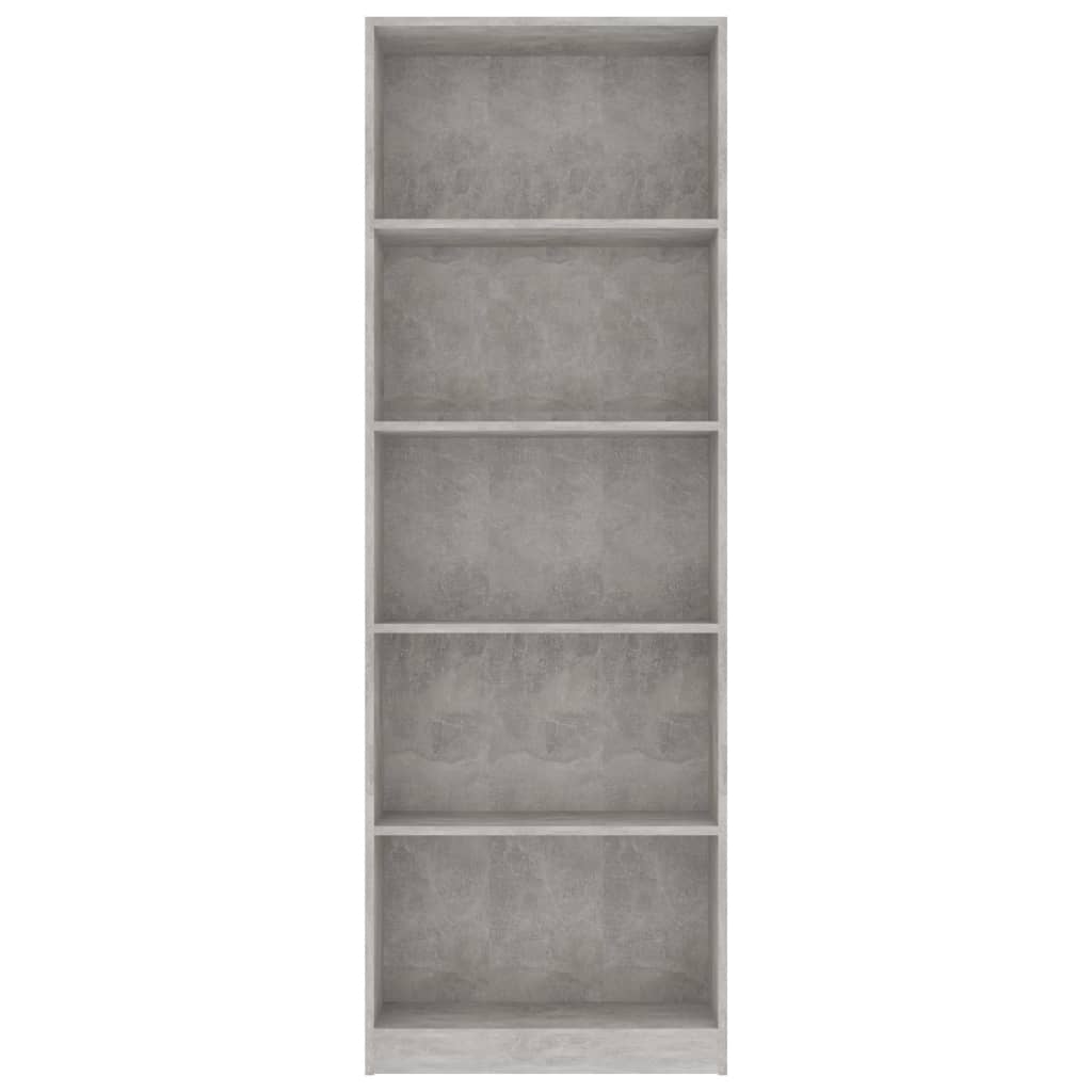 Boekenkast Met 5 Schappen Bewerkt Hout 60 x 24 x 175 cm Betongrijs