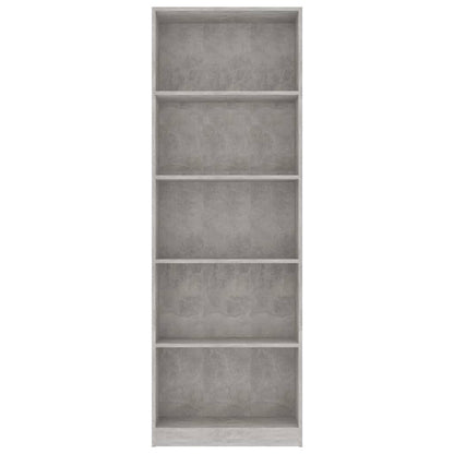 Boekenkast Met 5 Schappen Bewerkt Hout 60 x 24 x 175 cm Betongrijs