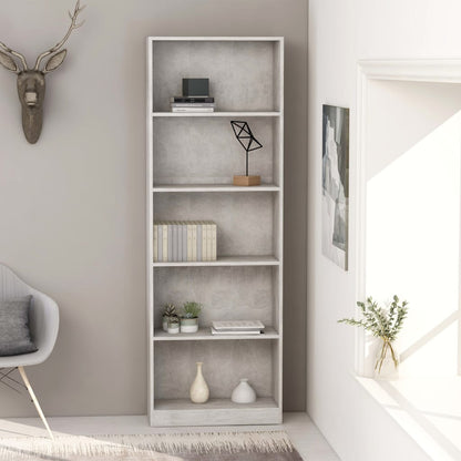 Boekenkast Met 5 Schappen Bewerkt Hout 60 x 24 x 175 cm Betongrijs