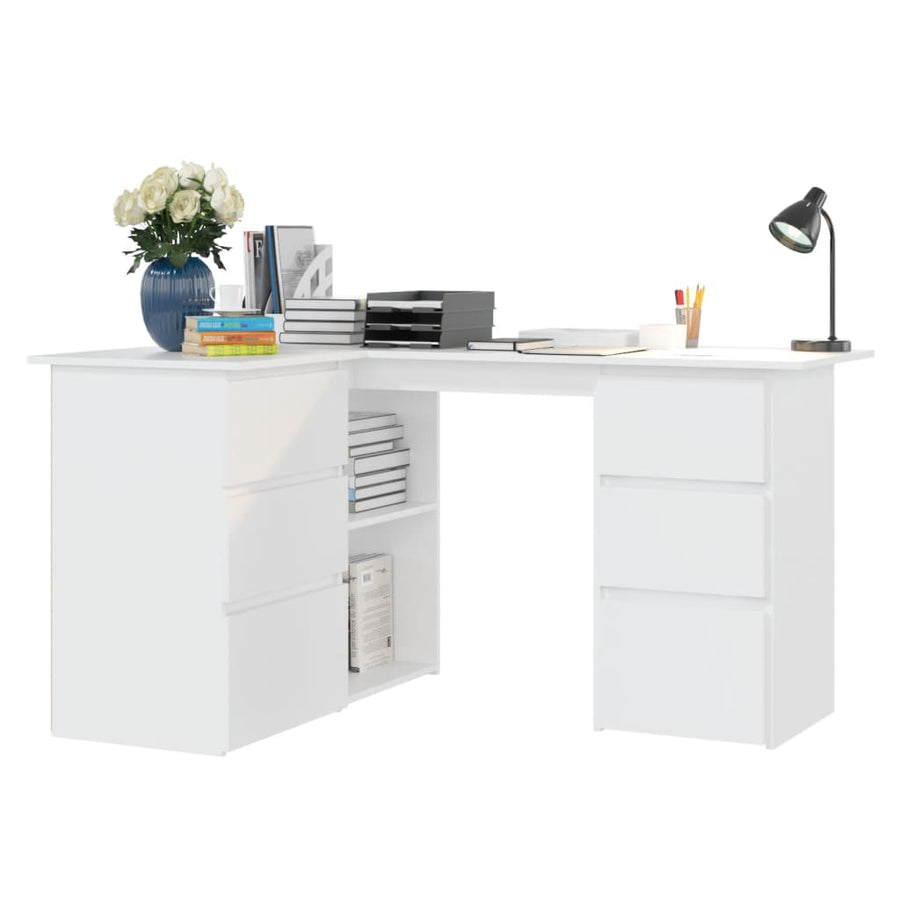 Hoekbureau 145x100x76 cm bewerkt hout wit Wit