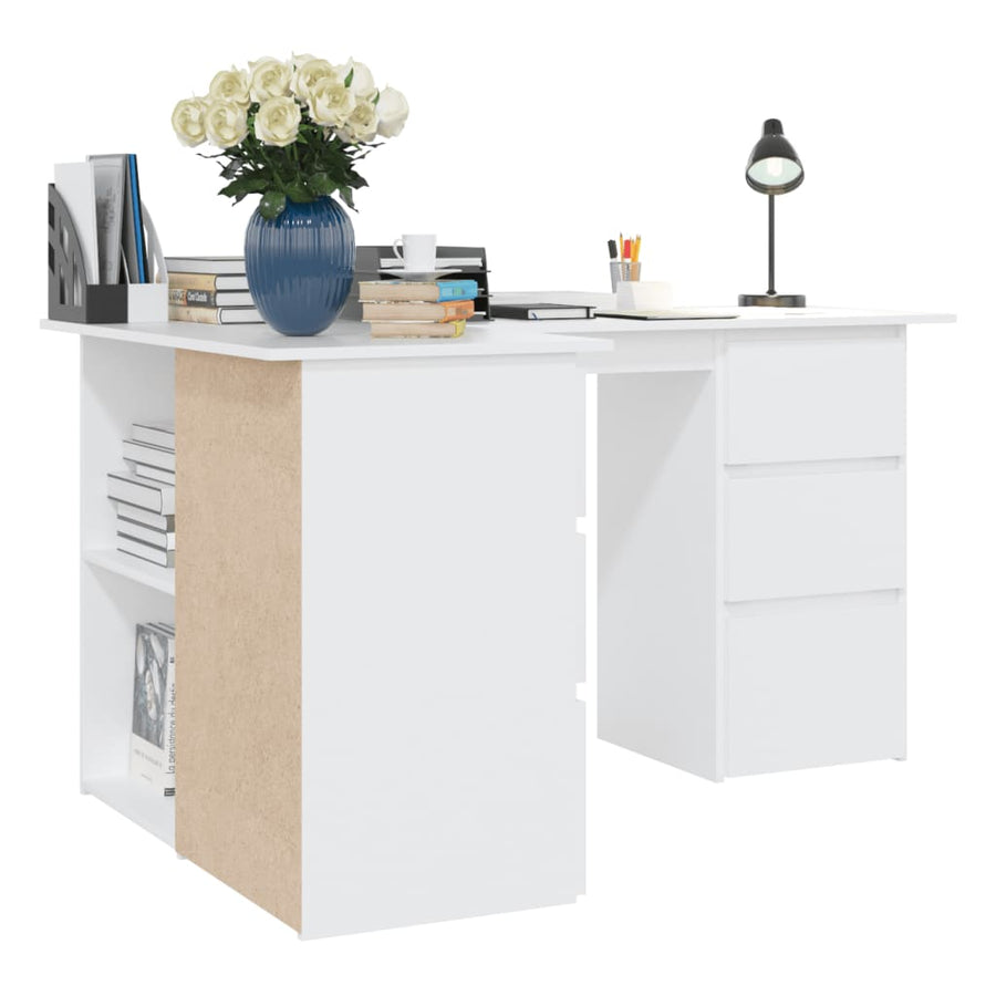 Hoekbureau 145x100x76 cm bewerkt hout wit Wit