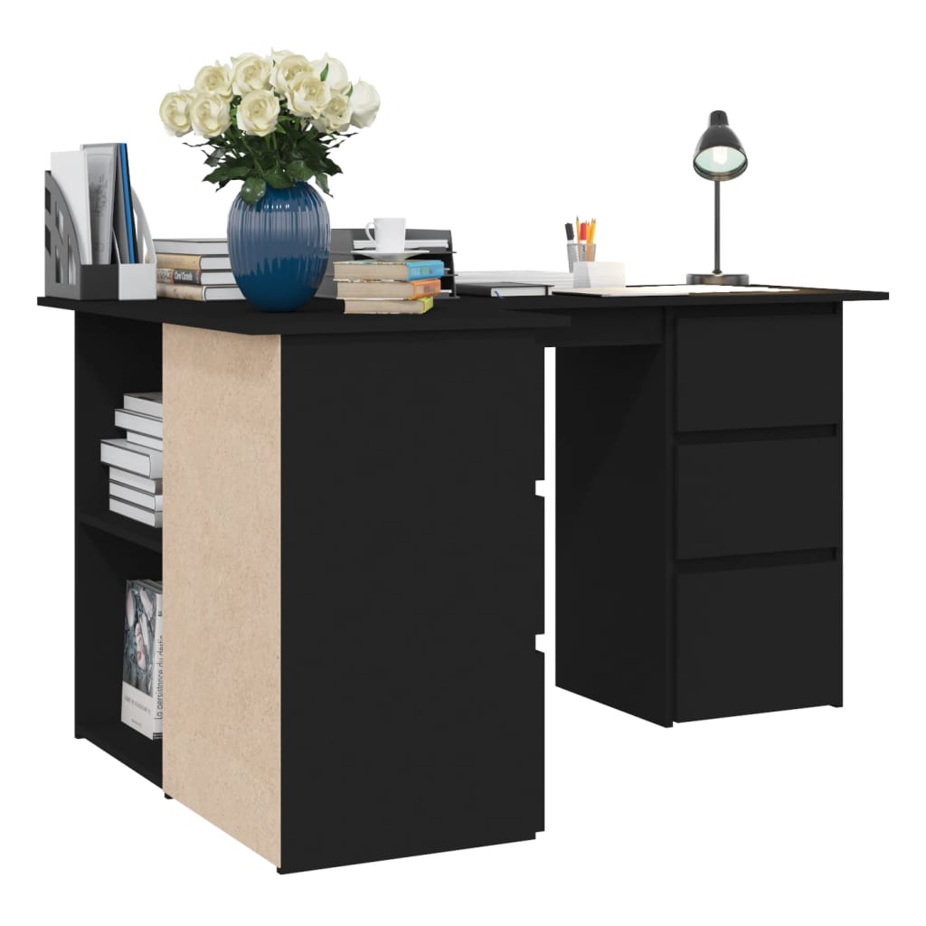 Hoekbureau 145X100X76 Cm Bewerkt Hout Zwart