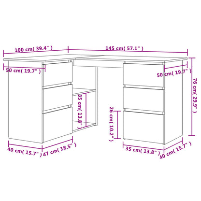 Hoekbureau 145X100X76 Cm Bewerkt Hout Zwart
