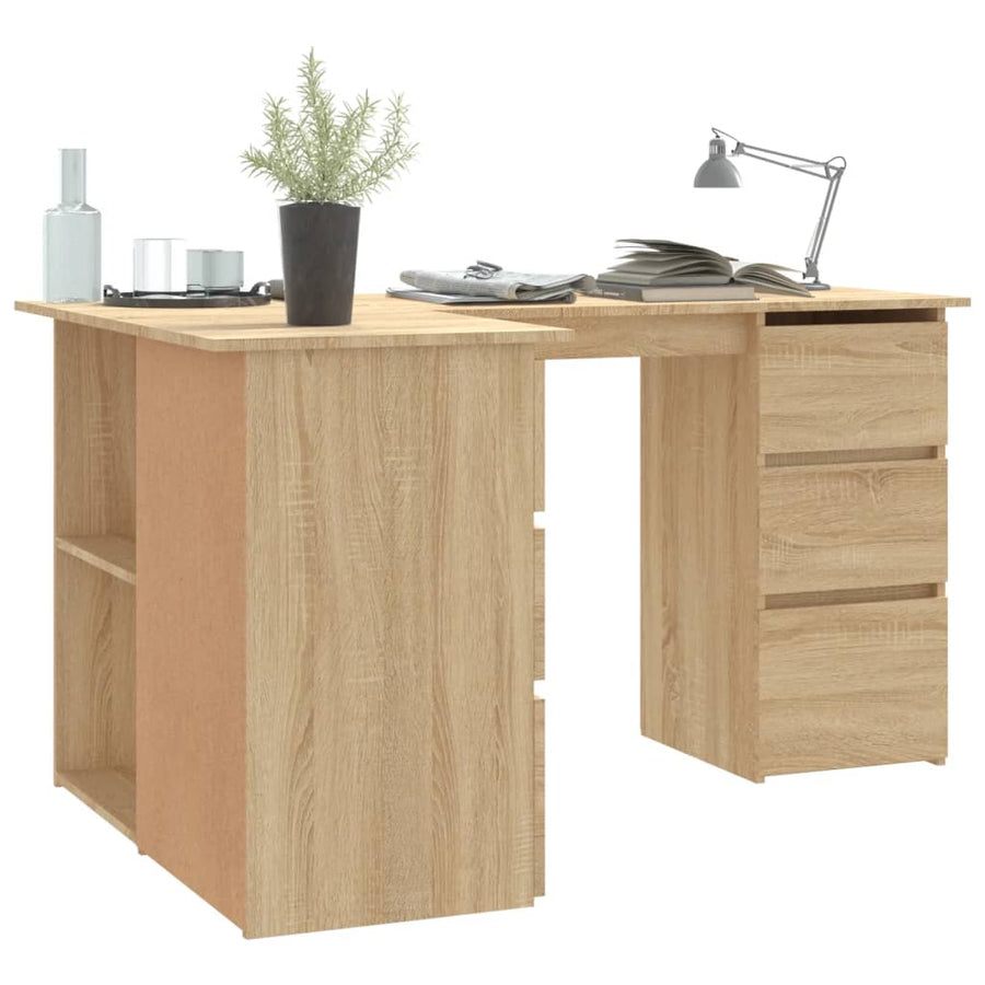Hoekbureau 145X100X76 Cm Bewerkt Hout Kleurig Sonoma eiken