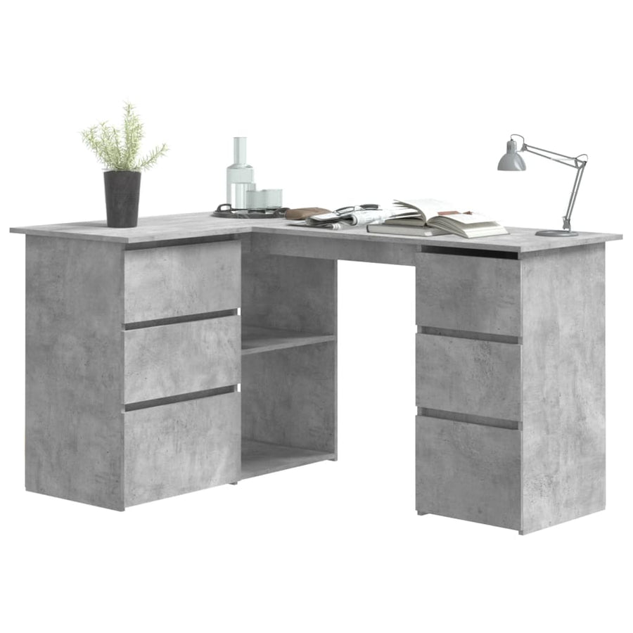Hoekbureau 145x100x76 cm bewerkt hout betongrijs Betongrijs
