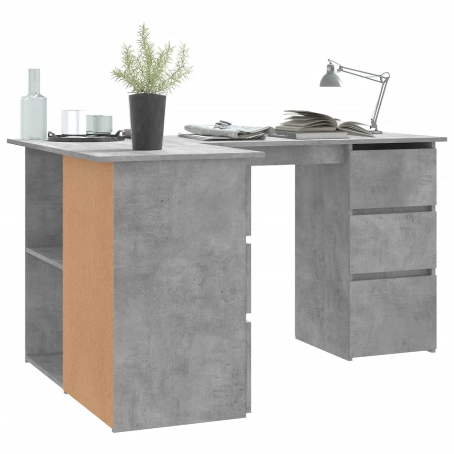 Hoekbureau 145x100x76 cm bewerkt hout betongrijs Betongrijs