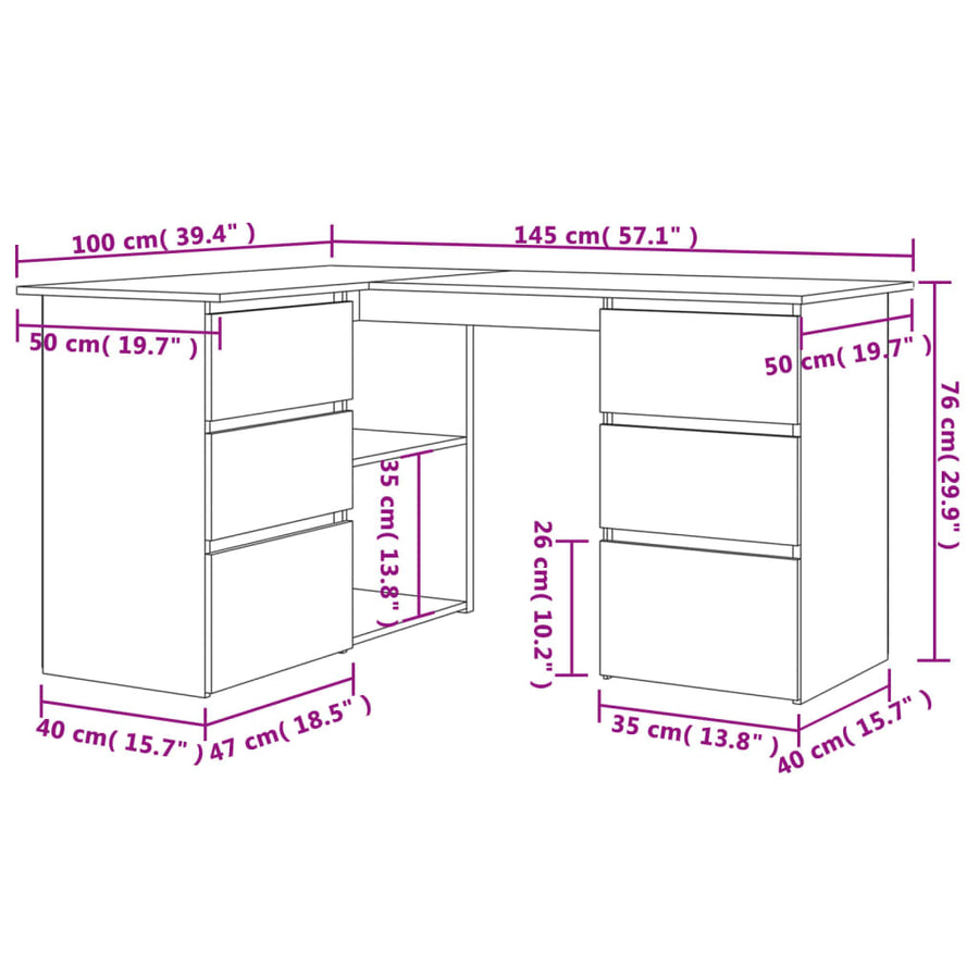 Hoekbureau 145x100x76 cm bewerkt hout betongrijs Betongrijs