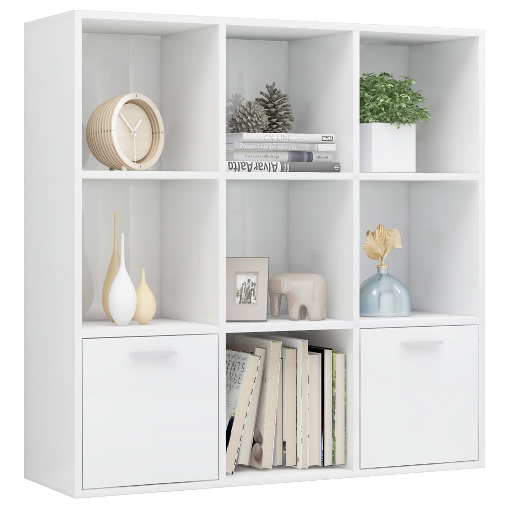 Boekenkast 98x30x98 cm bewerkt hout hoogglans wit
