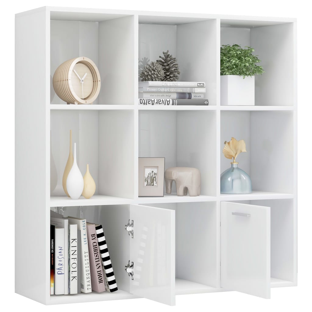 Boekenkast 98x30x98 cm bewerkt hout hoogglans wit