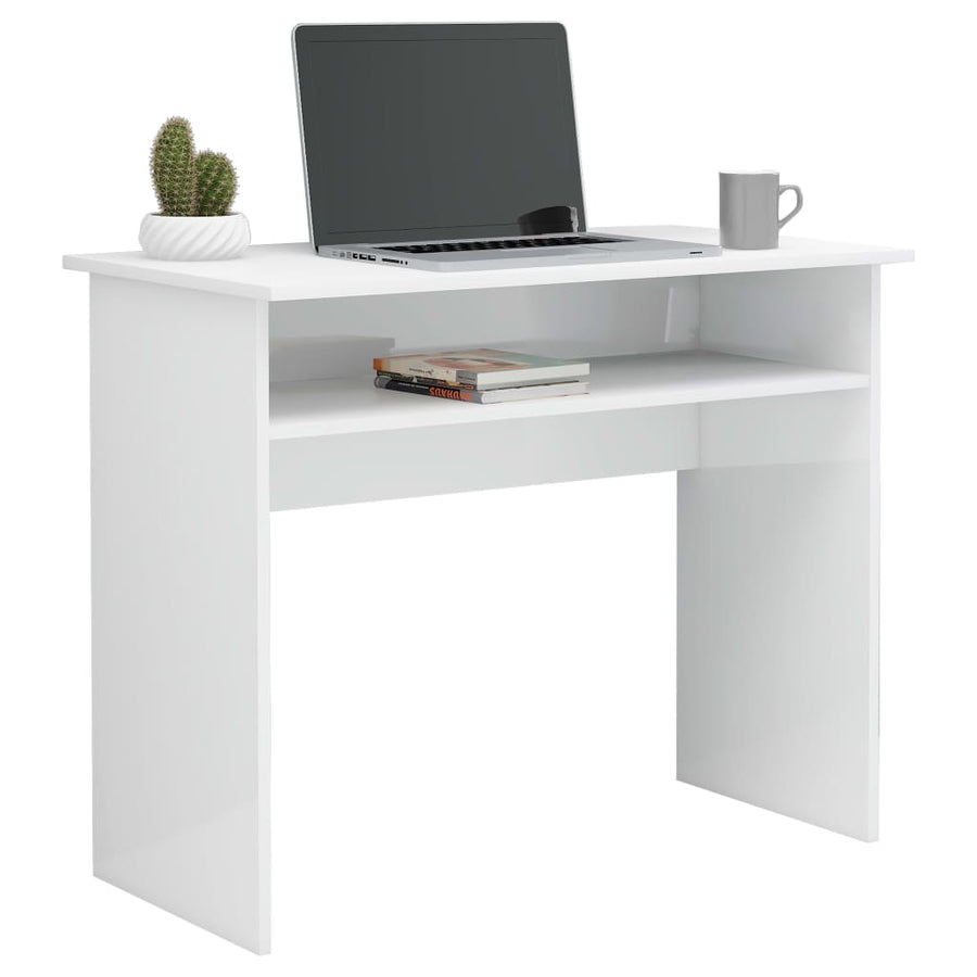 Bureau 90X50X74 Cm Bewerkt Hout Hoogglans wit