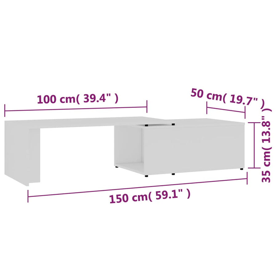 Salontafel 150x50x35 cm bewerkt hout wit Wit