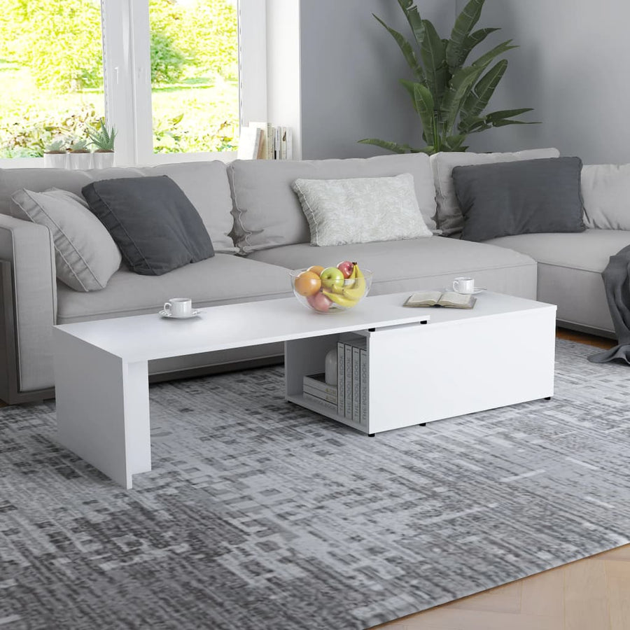 Salontafel 150x50x35 cm bewerkt hout wit Wit