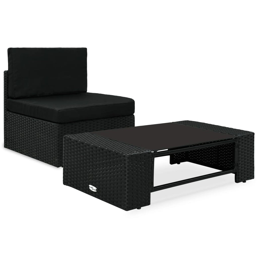 2-Delige Loungeset Poly Rattan Zwart Middenbank + salontafel