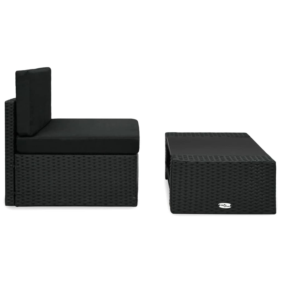 2-Delige Loungeset Poly Rattan Zwart Middenbank + salontafel