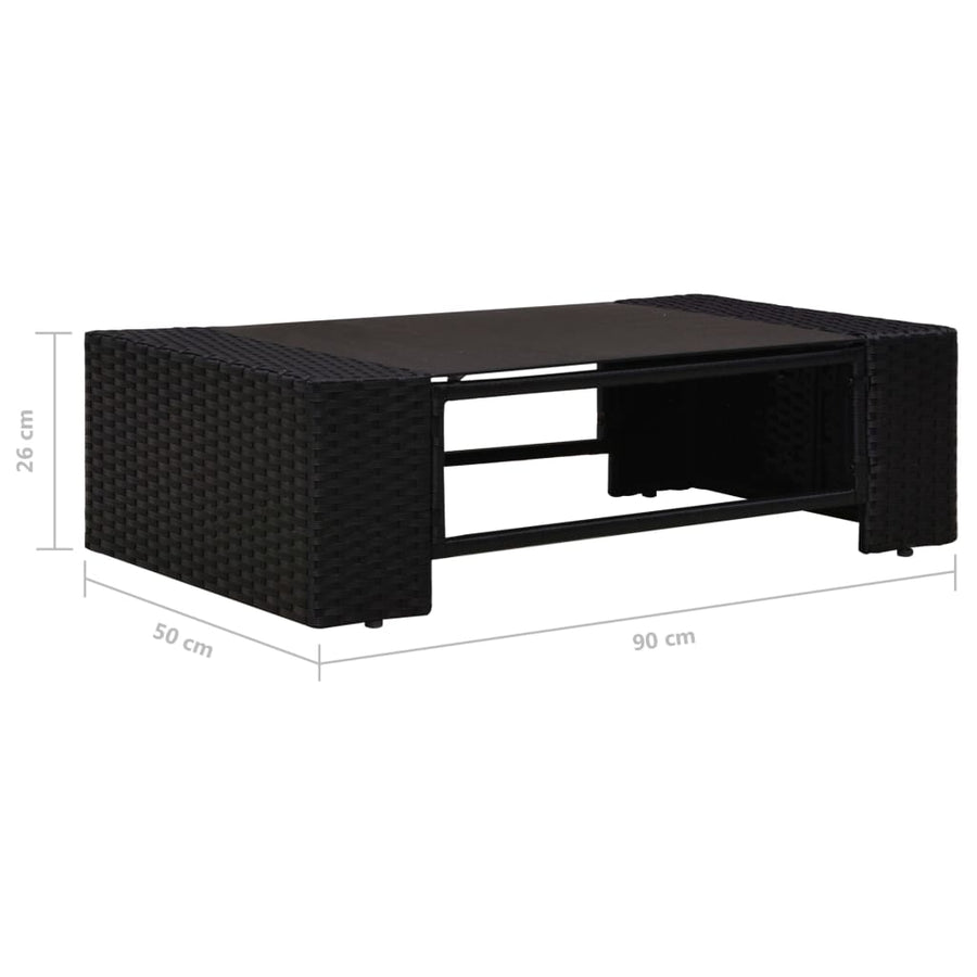 2-Delige Loungeset Poly Rattan Zwart Middenbank + salontafel