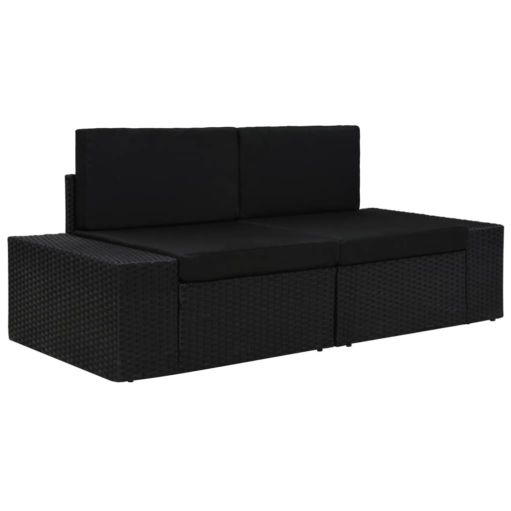 Tweezitsbank Sectioneel Poly Rattan Zwart Hoekbank (linkerarmleuning) + hoekbank (rechterarmleuning)