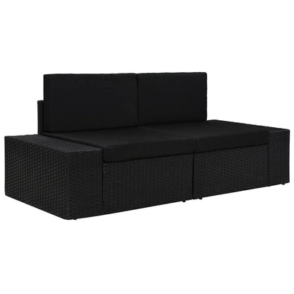 Tweezitsbank Sectioneel Poly Rattan Zwart Hoekbank (linkerarmleuning) + hoekbank (rechterarmleuning)