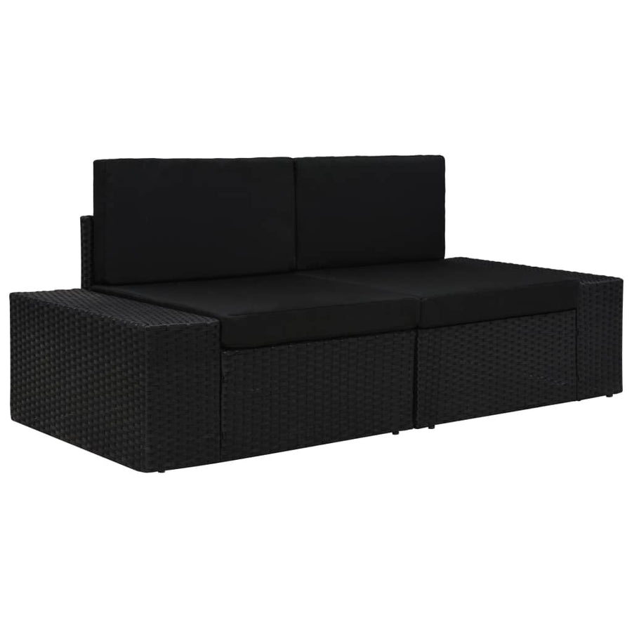 Tweezitsbank Sectioneel Poly Rattan Zwart Hoekbank (linkerarmleuning) + hoekbank (rechterarmleuning)