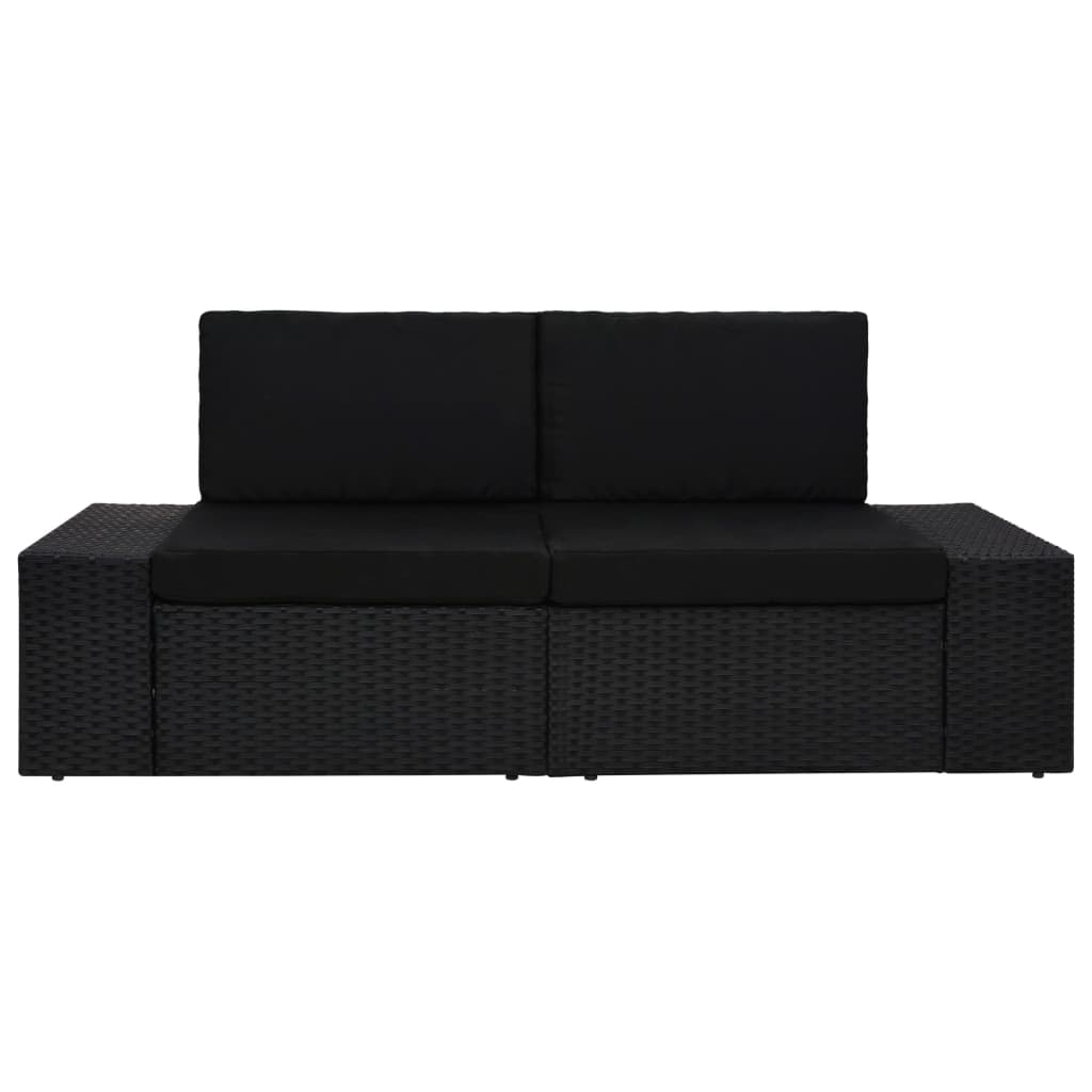 Tweezitsbank Sectioneel Poly Rattan Zwart Hoekbank (linkerarmleuning) + hoekbank (rechterarmleuning)