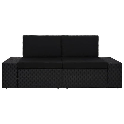 Tweezitsbank Sectioneel Poly Rattan Zwart Hoekbank (linkerarmleuning) + hoekbank (rechterarmleuning)