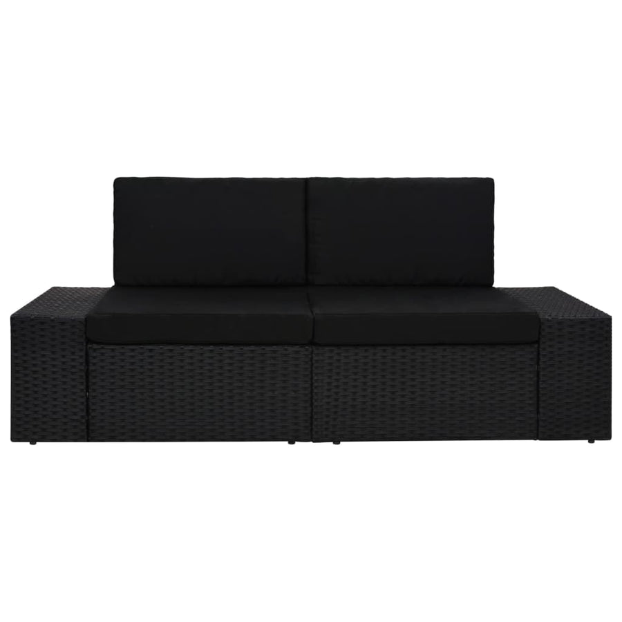 Tweezitsbank Sectioneel Poly Rattan Zwart Hoekbank (linkerarmleuning) + hoekbank (rechterarmleuning)