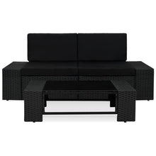 3-Delige Loungeset Poly Rattan Zwart Hoekbank (linkerarmleuning) + hoekbank (rechterarmleuning) + salontafel