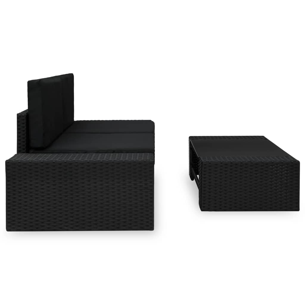3-Delige Loungeset Poly Rattan Zwart Hoekbank (linkerarmleuning) + hoekbank (rechterarmleuning) + salontafel