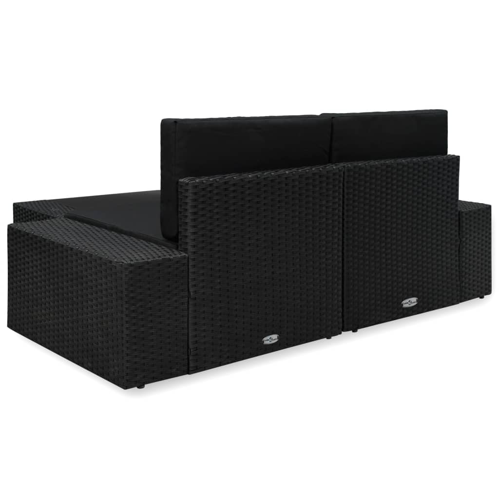 3-Delige Loungeset Poly Rattan Zwart Hoekbank (linkerarmleuning) + hoekbank (rechterarmleuning) + salontafel