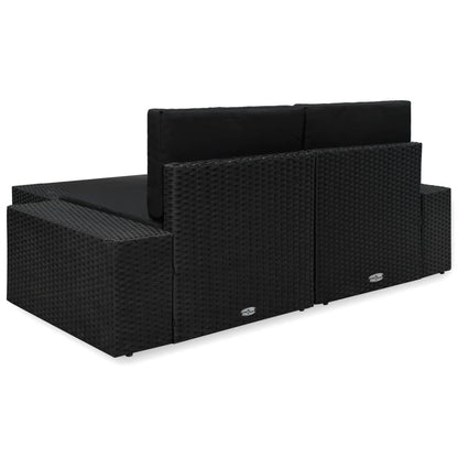3-Delige Loungeset Poly Rattan Zwart Hoekbank (linkerarmleuning) + hoekbank (rechterarmleuning) + salontafel