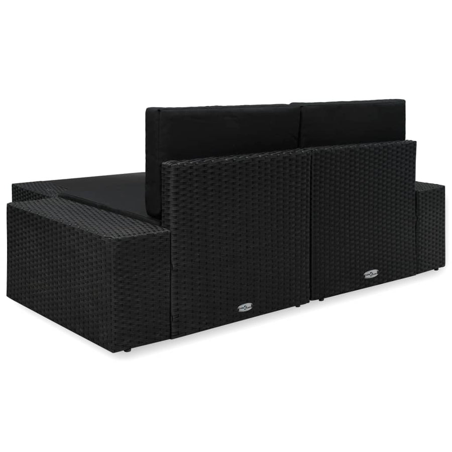 3-Delige Loungeset Poly Rattan Zwart Hoekbank (linkerarmleuning) + hoekbank (rechterarmleuning) + salontafel