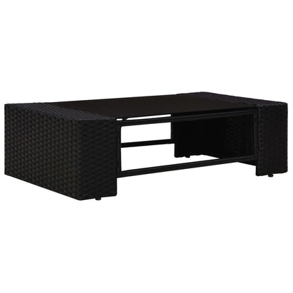 3-Delige Loungeset Poly Rattan Zwart Hoekbank (linkerarmleuning) + hoekbank (rechterarmleuning) + salontafel