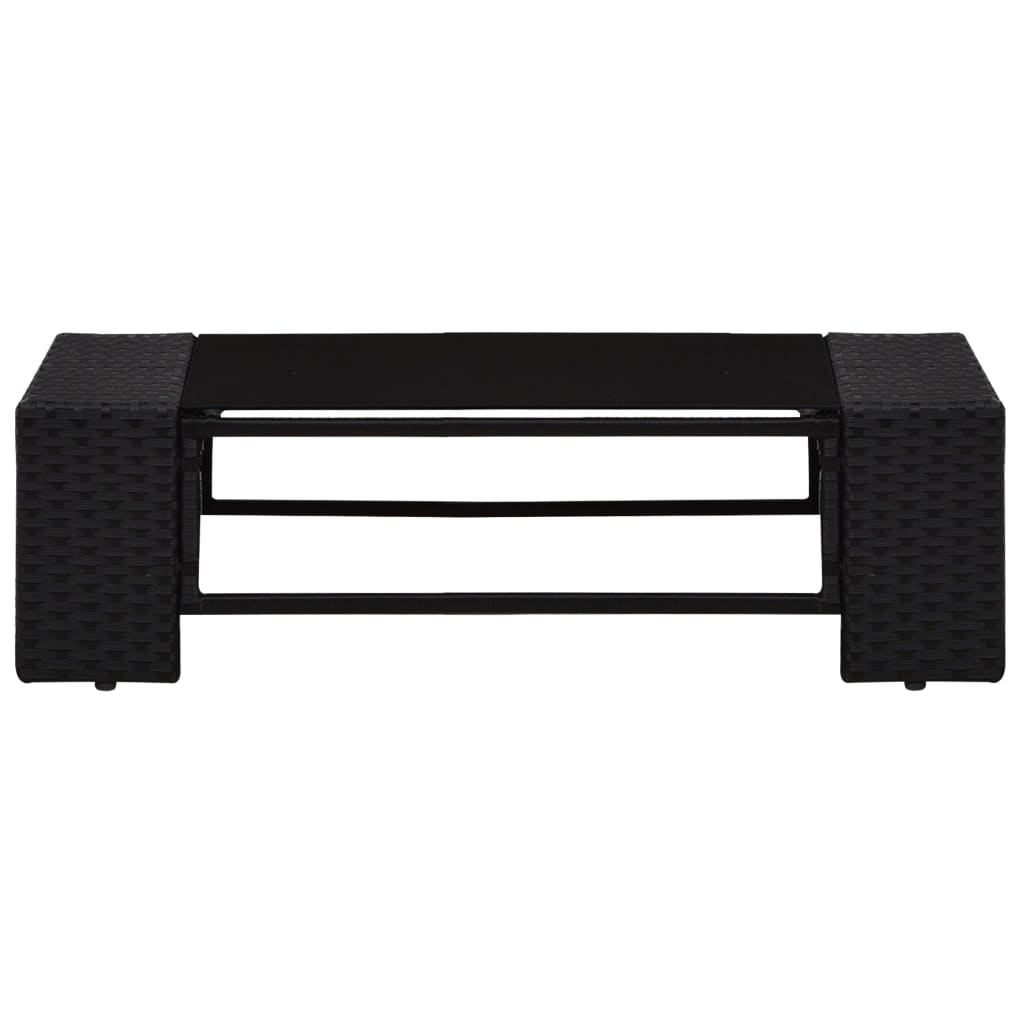 3-Delige Loungeset Poly Rattan Zwart Hoekbank (linkerarmleuning) + hoekbank (rechterarmleuning) + salontafel