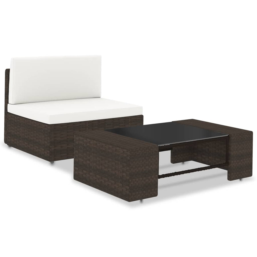 2-Delige Loungeset Poly Rattan Bruin Middenbank + salontafel