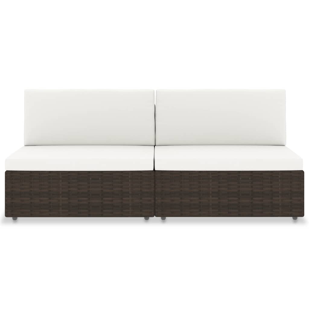 Tweezitsbank sectioneel poly rattan bruin