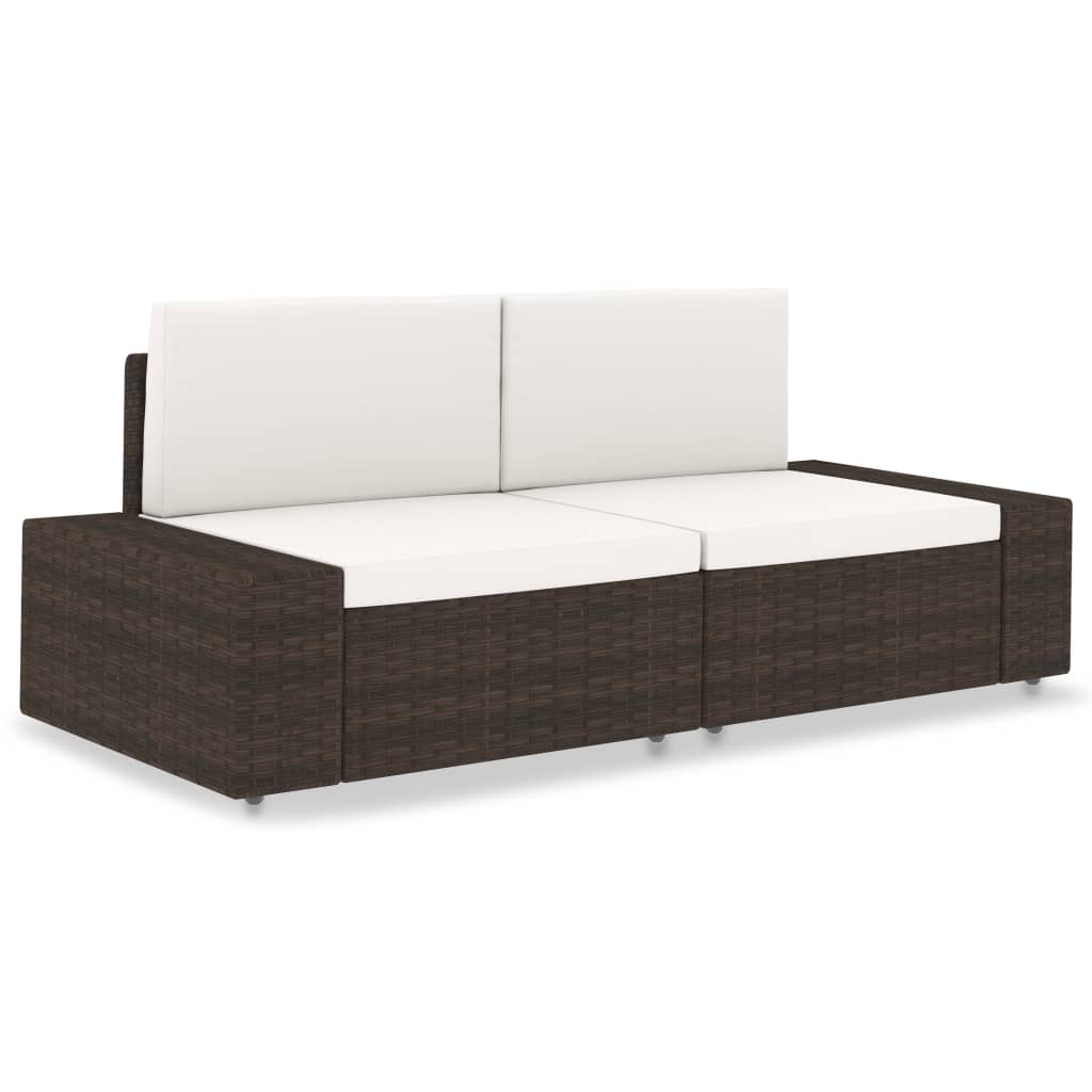 Tweezitsbank sectioneel poly rattan bruin