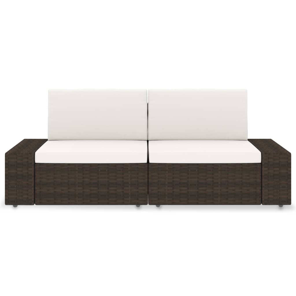 Tweezitsbank sectioneel poly rattan bruin